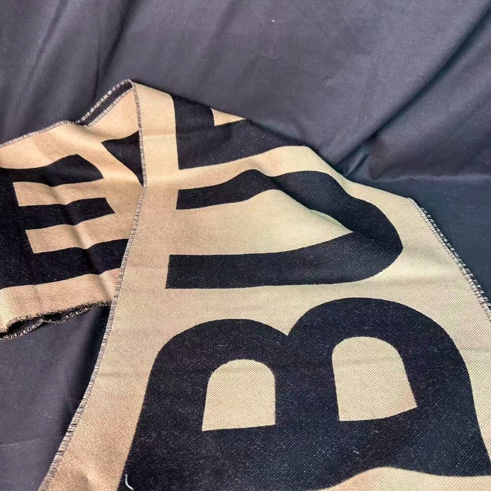 Burberry Monogram “B” Wool-Blend Scarf — Black/Beige, New - Picture 5 of 13